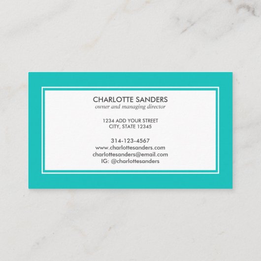 Blauwgroen blauw en wit visitekaartje (Achterkant)