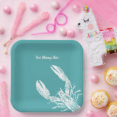 Blauwgroen Blauw en Witte Lobster Gepersonaliseerd Papieren Bordje (Feest)
