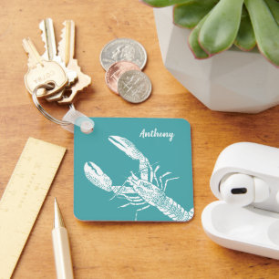 Blauwgroen Blauw en Witte Lobster Gepersonaliseerd Sleutelhanger
