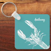 Blauwgroen Blauw en Witte Lobster Gepersonaliseerd Sleutelhanger (Voorkant)
