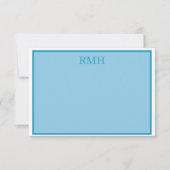 Blauwgroen Blauw en Witte Monogrammed Flat Note Ka Kaart (Voorkant)