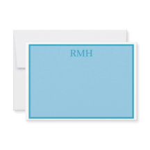 Blauwgroen Blauw en Witte Monogrammed Flat Note Ka