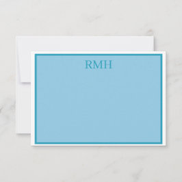 Blauwgroen Blauw en Witte Monogrammed Flat Note Ka Kaart