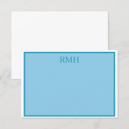 Blauwgroen Blauw en Witte Monogrammed Flat Note Ka Kaart