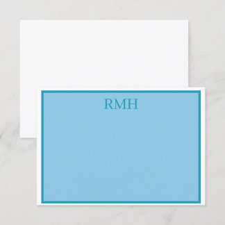 Blauwgroen Blauw en Witte Monogrammed Flat Note Ka Kaart