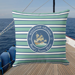 Blauwgroen Blauw en Witte Striped Nautical Boat Na Buitenkussen