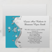 Blauwgroen Blauw en Zilver Bloemen Receptie Allee Kaart (Voorkant / Achterkant)