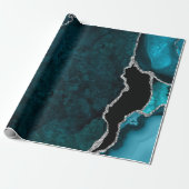 Blauwgroen blauw en zilver Faux Glitter Agate Cadeaupapier (Uitgerold)