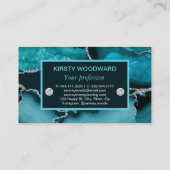 Blauwgroen blauw en zilver glitteragaat visitekaartje (Achterkant)