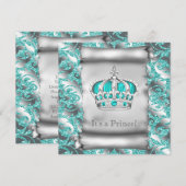 Blauwgroen blauw en zilver Prince Boy Baby shower Kaart (Voorkant / Achterkant)