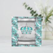 Blauwgroen blauw en zilver Prince Boy Baby shower Kaart (Staand voorkant)
