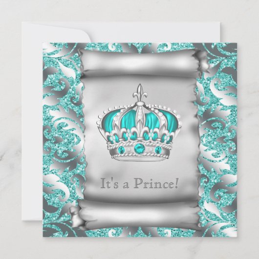 Blauwgroen blauw en zilver Prince Boy Baby shower Kaart (Voorkant)