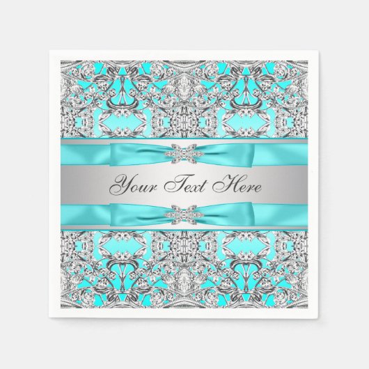 Blauwgroen blauw en zilver servetten (Voorkant)