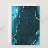 Blauwgroen blauw en zilveren agaat marmeren verlov kaart (Achterkant)