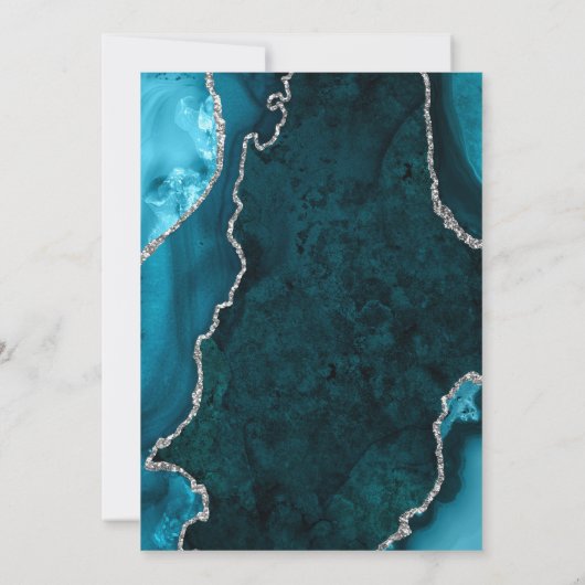 Blauwgroen blauw en zilveren agaat marmeren verlov kaart (Achterkant)