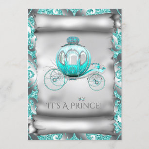 Blauwgroen Blauw en Zilveren Prins Baby shower Kaart