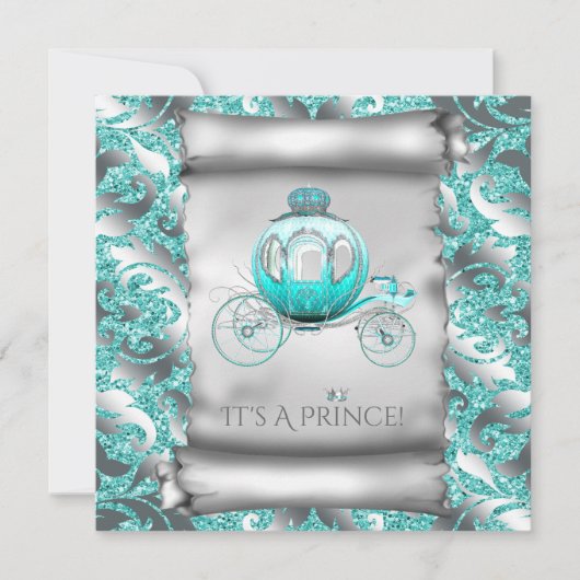 Blauwgroen Blauw en Zilveren Prins Baby shower Kaart (Voorkant)