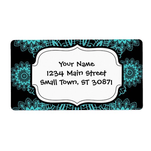 Blauwgroen Blauw en Zwart Dily Kant Sneeuwvlok Man Etiket (Voorkant)