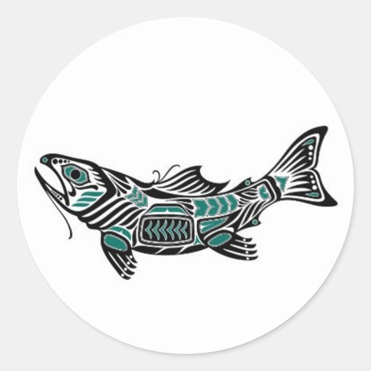 Blauwgroen Blauw en Zwart Haida Spirit Fish Ronde Sticker (Voorkant)