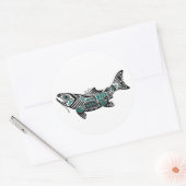 Blauwgroen Blauw en Zwart Haida Spirit Fish Ronde Sticker (Envelop)