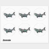Blauwgroen Blauw en Zwart Haida Spirit Fish Ronde Sticker (Vel)