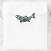 Blauwgroen Blauw en Zwart Haida Spirit Fish Ronde Sticker (Tas)