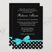 Blauwgroen blauw en zwart pooidots Bow Bat Mitzvah Kaart (Voorkant / Achterkant)