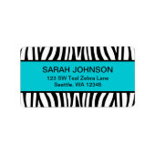 Blauwgroen Blauw en Zwart Zebra Etiket (Voorkant)