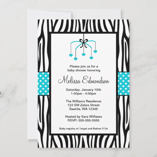 Blauwgroen blauw en zwart Zebra hart mobiel Baby s Kaart (Voorkant)