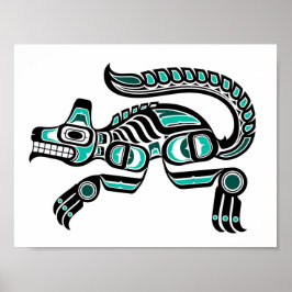 Blauwgroen blauw en zwarte Haida Spirit Wolf Poster