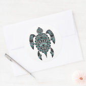 Blauwgroen blauw en zwarte Haida Spirit Zee Turtle Ronde Sticker (Envelop)