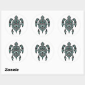 Blauwgroen blauw en zwarte Haida Spirit Zee Turtle Ronde Sticker (Vel)