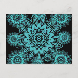 Blauwgroen Blauw en Zwarte Lace Snowflake Mandala Briefkaart