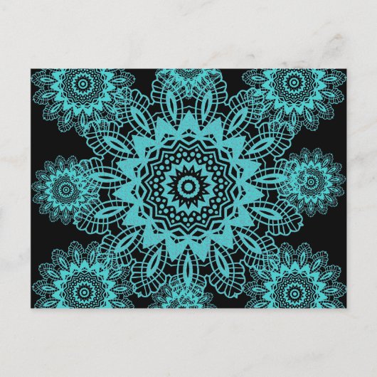 Blauwgroen Blauw en Zwarte Lace Snowflake Mandala Briefkaart (Voorkant)