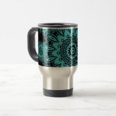 Blauwgroen Blauw en Zwarte Lace Snowflake Mandala Reisbeker (Voorkant links)