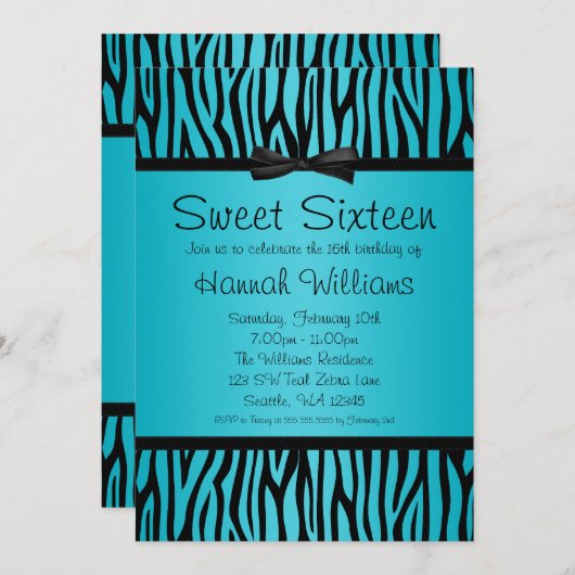 Blauwgroen Blauw en Zwarte Zebra Boot 16 Gezoet Kaart (Voorkant / Achterkant)
