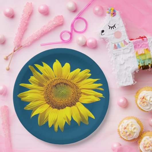 Blauwgroen Blauw Enkelvoudig Zonnebloem Papier Bor Papieren Bordje (Feest)