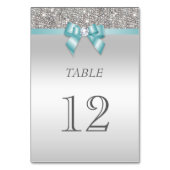 Blauwgroen Blauw Faux Bow Silver Sequins Kaart (Achterkant)