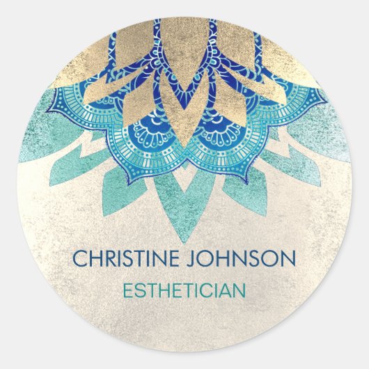 blauwgroen blauw faux gouden lotus logo ronde sticker (Voorkant)