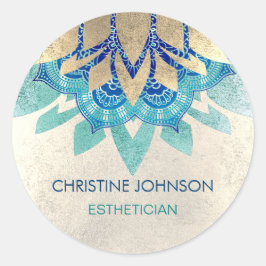 blauwgroen blauw faux gouden lotus logo ronde sticker