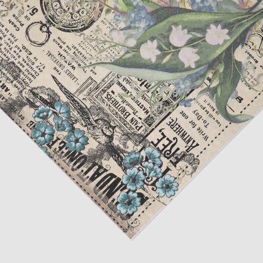  Blauwgroen Blauw-Floral Ephemera-ontledingspapier Tissuepapier (Detail)