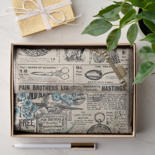  Blauwgroen Blauw-Floral Ephemera-ontledingspapier Tissuepapier (Geschenk)