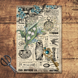 Blauwgroen Blauw-Floral Ephemera-ontledingspapier Tissuepapier