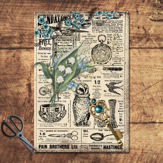  Blauwgroen Blauw-Floral Ephemera-ontledingspapier Tissuepapier