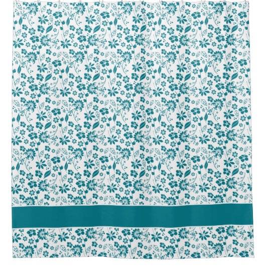  Blauwgroen blauw Floral Patroon Douchegordijn (Voorkant)