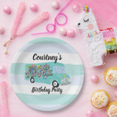 Blauwgroen Blauw Foodtruck Verjaardagsfeestje Cust Papieren Bordje (Feest)