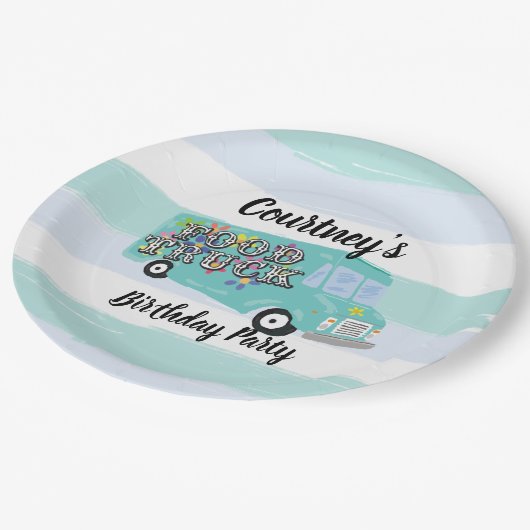 Blauwgroen Blauw Foodtruck Verjaardagsfeestje Cust Papieren Bordje (Gekanteld)