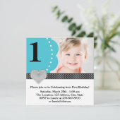 Blauwgroen blauw foto verjaardagsfeestje kaart (Staand voorkant)