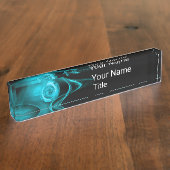 BLAUWGROEN BLAUW FRACTAAL ROOS IN ZWART, Abstracte Naambordje (Zijkant)