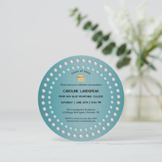 Blauwgroen Blauw Geborsteld Metaal & Parels Afstud Kaart (Staand voorkant)